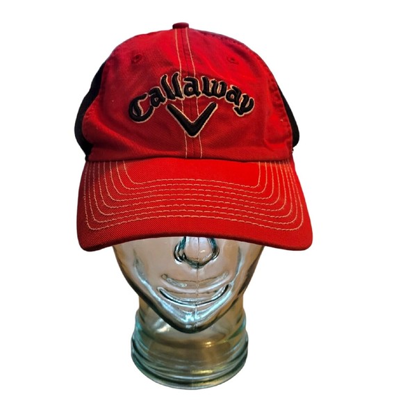 Callaway Golf Hat Cap Two Tone Red Black Mesh Back Adjustable Hook N Loop - Picture 1 of 5